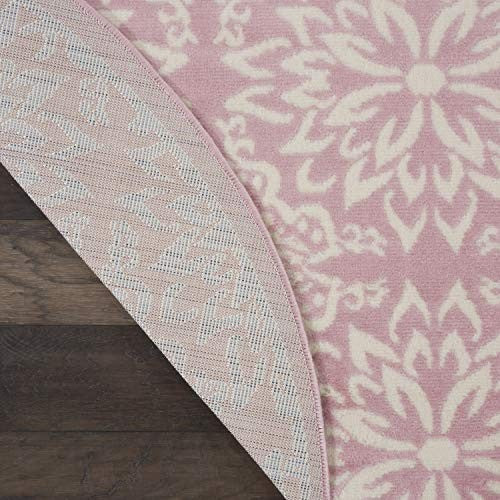 Nourison Rug Floral Round Rug Non Shedding 8Ft Round Rug, Ivory