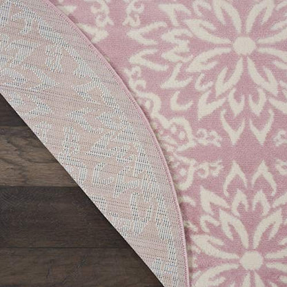 Nourison Rug Floral Round Rug Non Shedding 8Ft Round Rug, Ivory