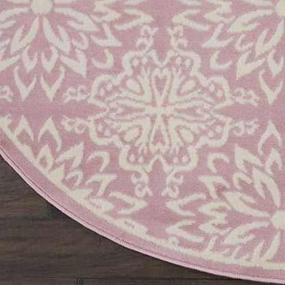 Nourison Rug Floral Round Rug Non Shedding 8Ft Round Rug, Ivory