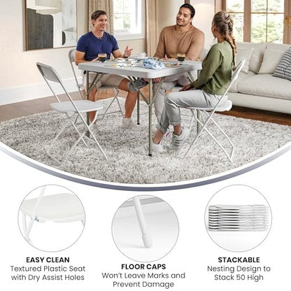 Folding Chair Plastic Party Event Folding Chair, White -10 Pack