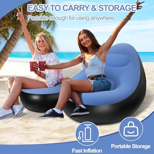 Inflatable Chair W/Ottoman Couch Lounge Blow Up Air Chair, Blue
