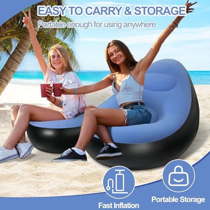 Inflatable Chair W/Ottoman Couch Lounge Blow Up Air Chair, Blue