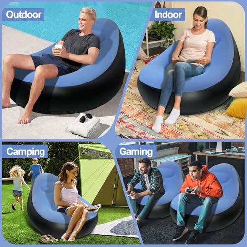 Inflatable Chair W/Ottoman Couch Lounge Blow Up Air Chair, Blue