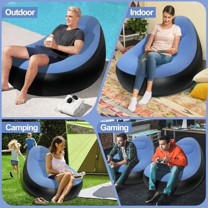 Inflatable Chair W/Ottoman Couch Lounge Blow Up Air Chair, Blue