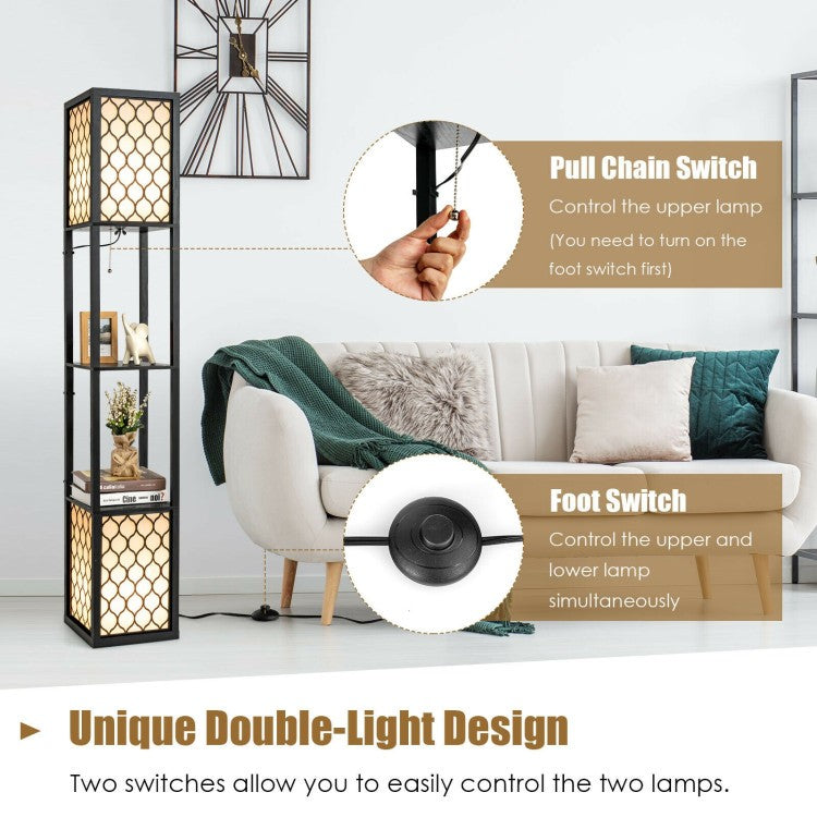 Modern Floor Lamp Shelf Storage Freestanding Two Switch Control