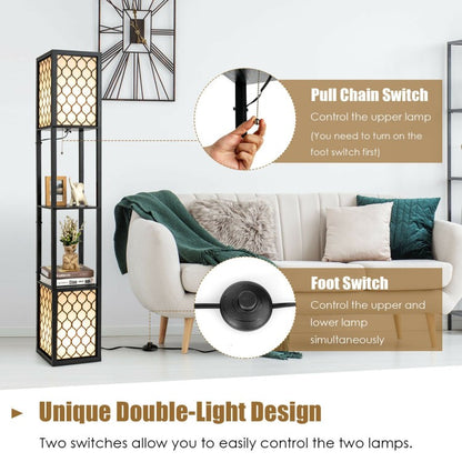 Modern Floor Lamp Shelf Storage Freestanding Two Switch Control