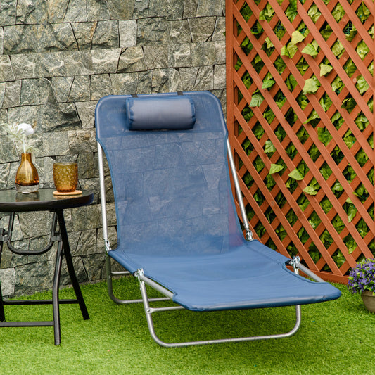 Folding Loungers Pool Reclining Chaise W/Headrest- Blue, Set Of 2