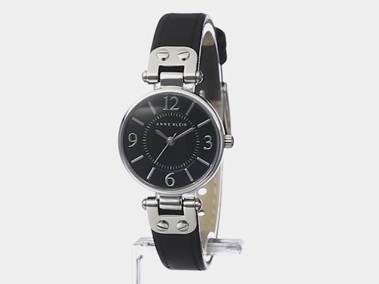 Women Watch Round Case Analog Dial Leather Strap Watch- Silver