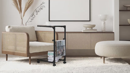 Side Table C-Shaped Rolling TV Tray Sofa Overbed Laptop Bed Desk