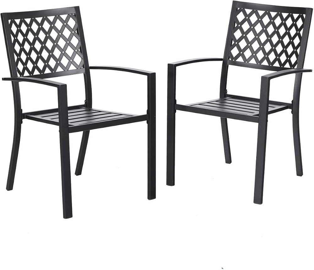 Outdoor Metal Chair Iron Structure Stacking Design Arm Chairs, Set of 2