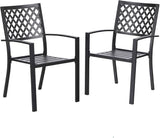 Outdoor Metal Chair Iron Structure Stacking Design Arm Chairs, Set of 2