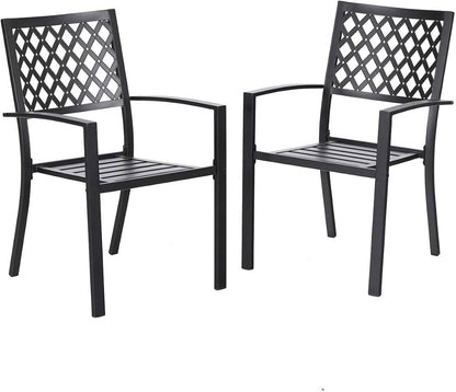 Outdoor Metal Chair Iron Structure Stacking Design Arm Chairs, Set of 2