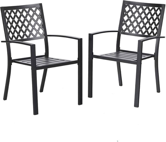 Outdoor Metal Chair Iron Structure Stacking Design Arm Chairs, Set of 2