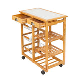 Rolling Kitchen Trolley Cart Wood Storage Shelf With Drawers