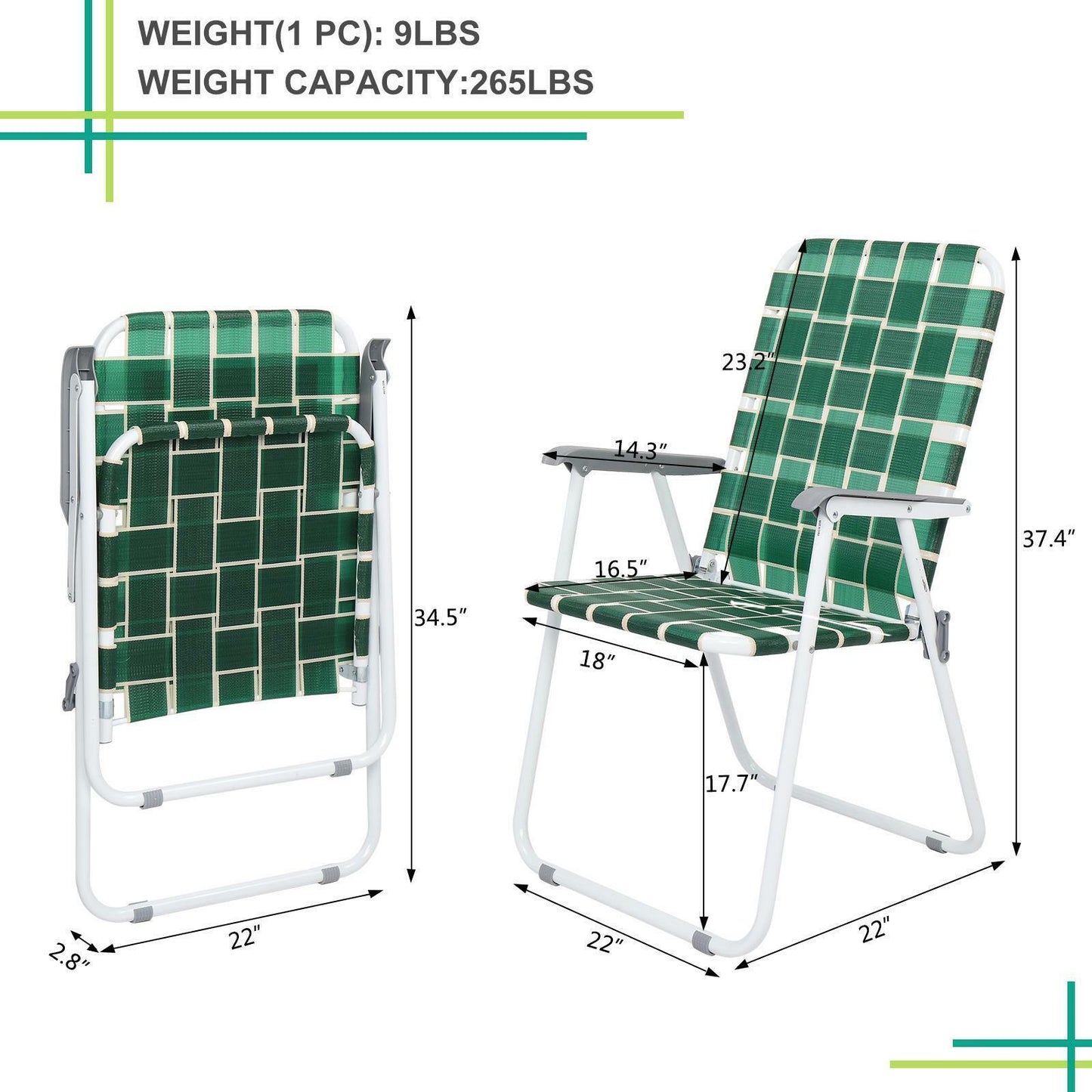 Folding Web Lawn Chair Portable Beach Camping Chair-2 Pack
