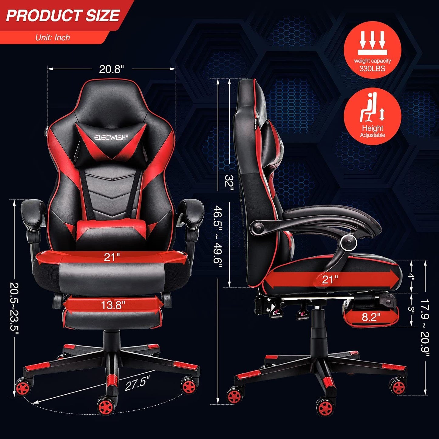 PU Leather Chair Ergonomic Recliner Footrest Gaming Office Chair