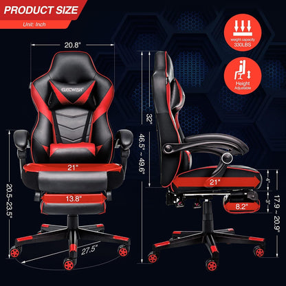 PU Leather Chair Ergonomic Recliner Footrest Gaming Office Chair