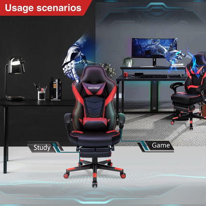 PU Leather Chair Ergonomic Recliner Footrest Gaming Office Chair