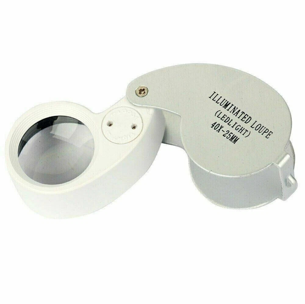 Illuminated Loop Magnifier 40X Folding Glass Eye Loupe W/LED