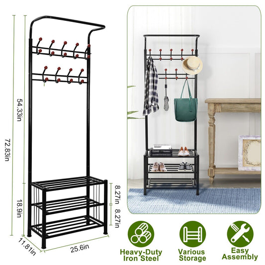 Coat Hat Rack Shoe Bench Hall Tree Adjustable Entryway Storage Shelf