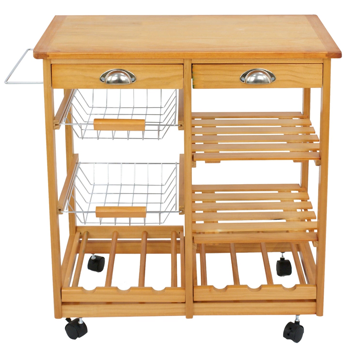 Rolling Wood Cart Kitchen Island Trolley Storage Drawers Stand