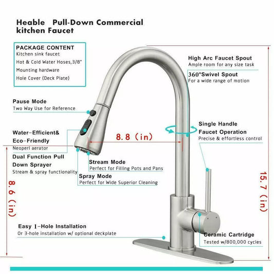 Kitchen Faucet Nickel Sink Pull Out Mixer Tap Single Handle Sprayer