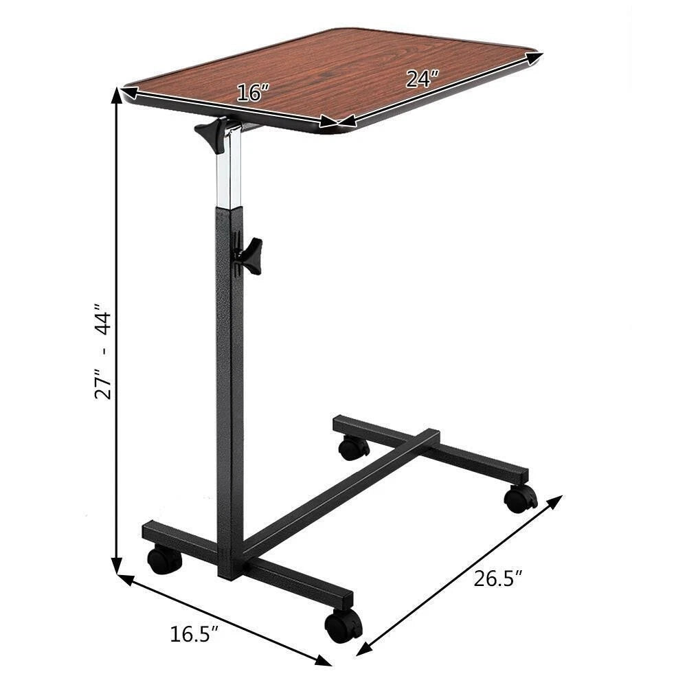 Overbed Table Height Adjustable Bedside Hospital Rolling Table