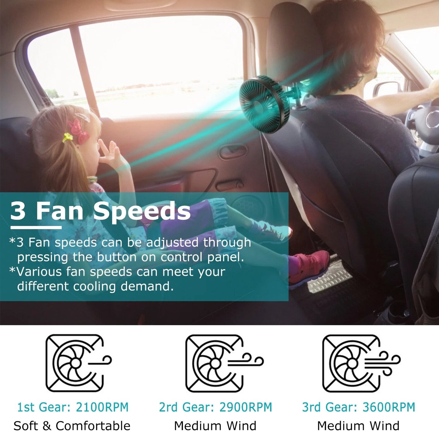 Cooling Fan Portable USB Vehicle Suction Car up Cooler Clip Fan