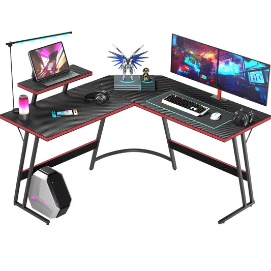 L-Shaped Gaming Desk 51" Corner Office Desk W/ Monitor Riser