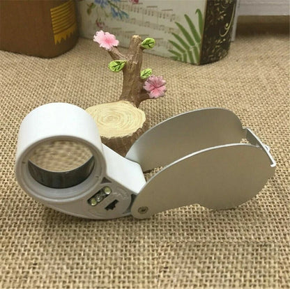 Illuminated Loop Magnifier 40X Folding Glass Eye Loupe W/LED