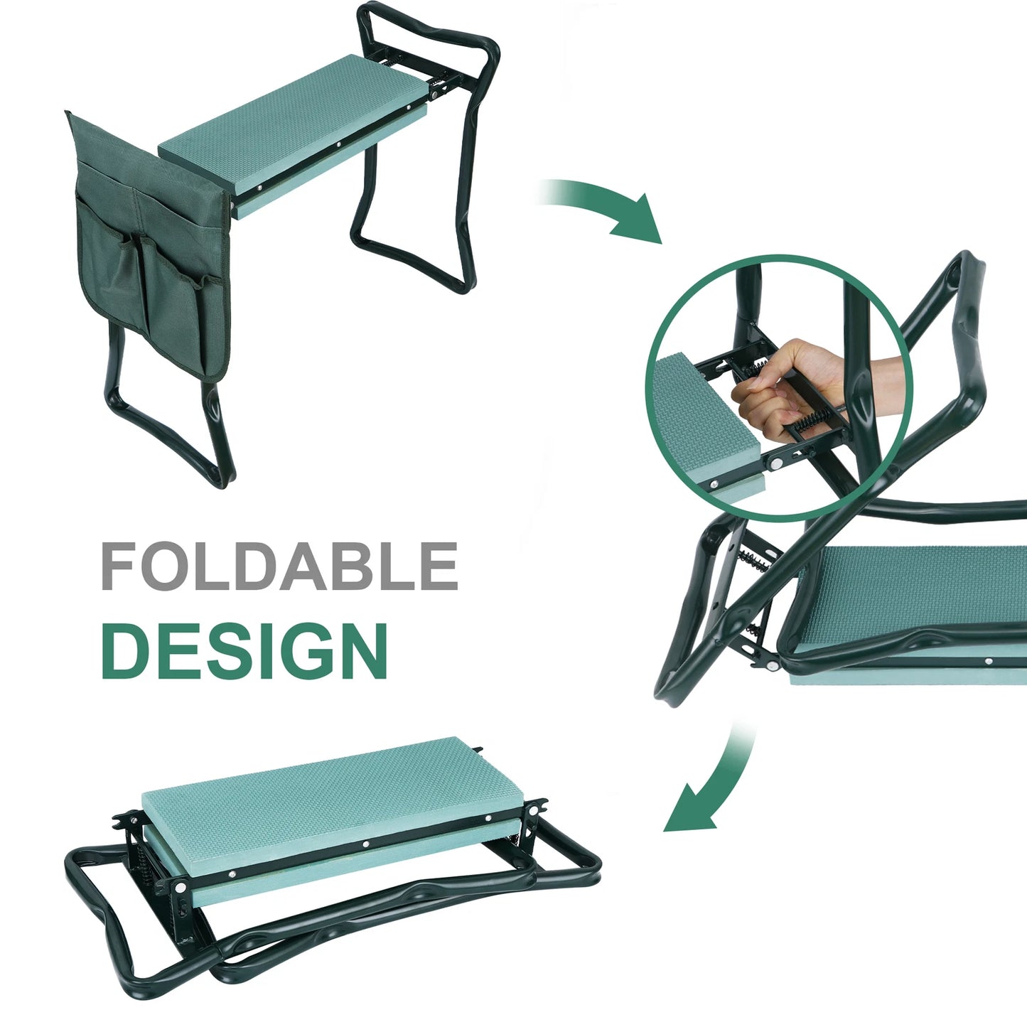 Foldable Garden Kneeler Seat w/ Kneeling Cushion Pad Tools Pouch