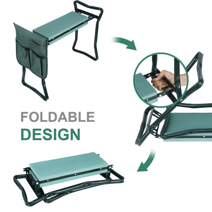Foldable Garden Kneeler Seat w/ Kneeling Cushion Pad Tools Pouch