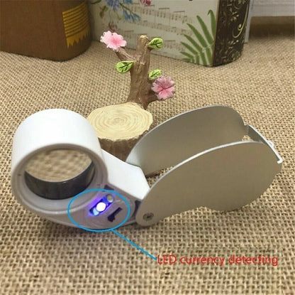 Illuminated Loop Magnifier 40X Folding Glass Eye Loupe W/LED