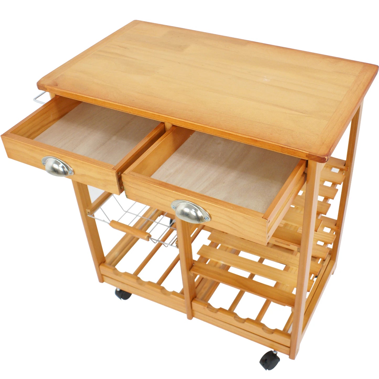 Rolling Wood Cart Kitchen Island Trolley Storage Drawers Stand