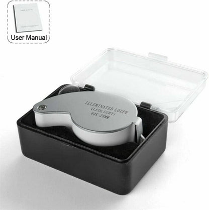 Illuminated Loop Magnifier 40X Folding Glass Eye Loupe W/LED