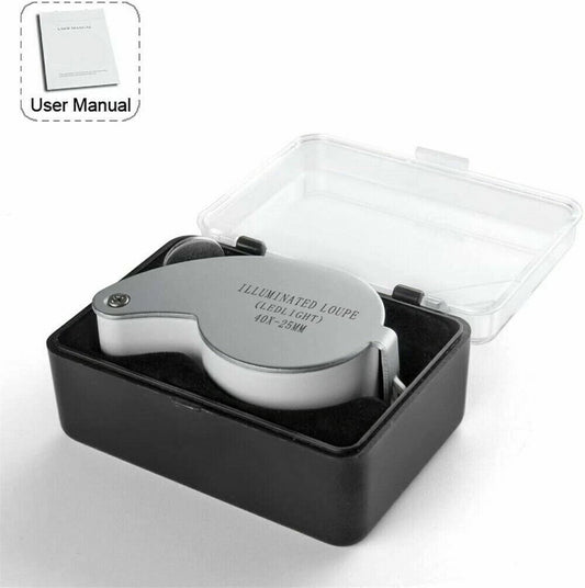 Illuminated Loop Magnifier 40X Folding Glass Eye Loupe W/LED