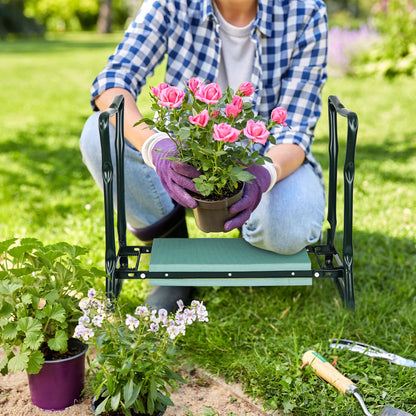 Foldable Garden Kneeler Seat w/ Kneeling Cushion Pad Tools Pouch