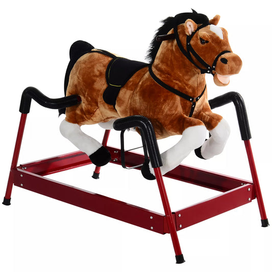 Rocking Horse Toy Children Plush Rocker Seat Wooden Ride W/Sound