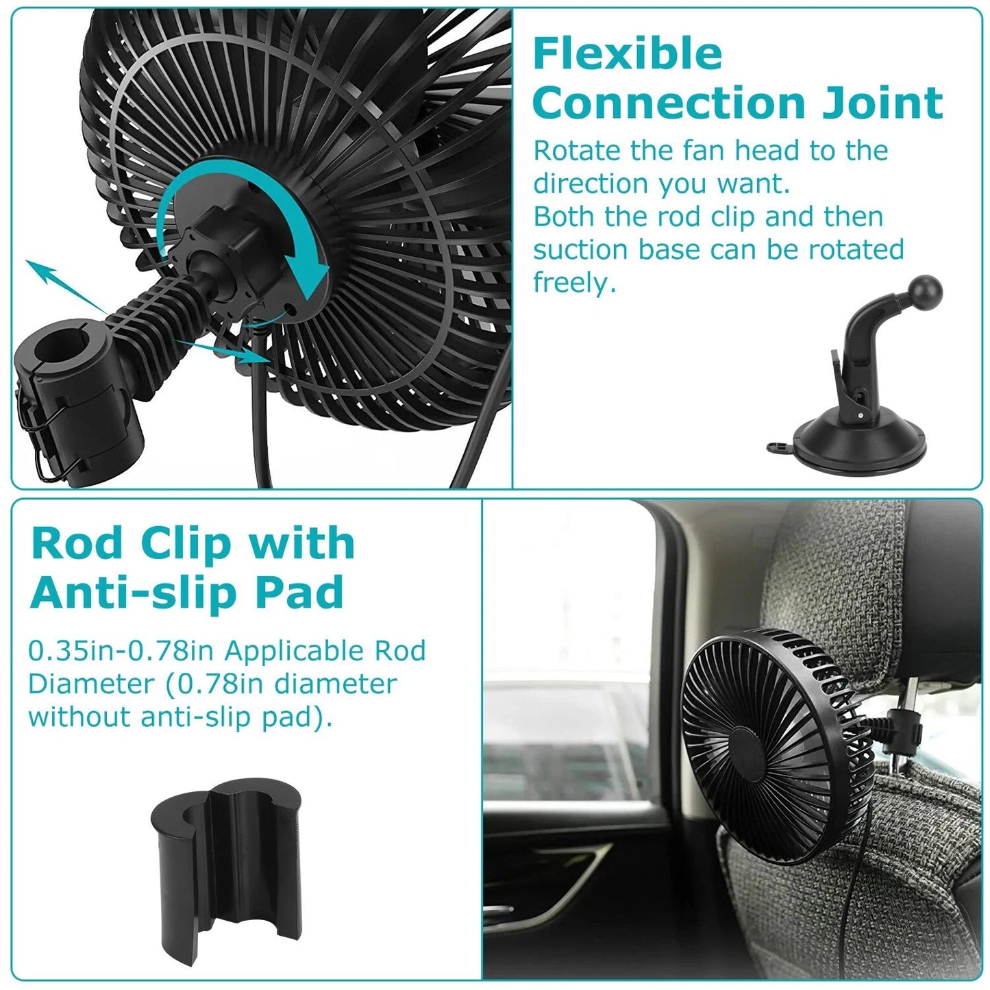 Cooling Fan Portable USB Vehicle Suction Car up Cooler Clip Fan