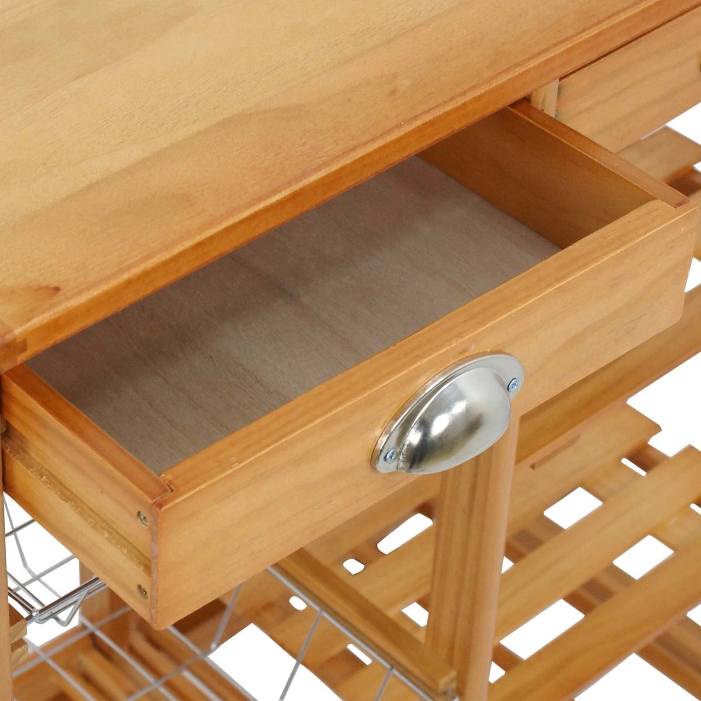 Rolling Wood Cart Kitchen Island Trolley Storage Drawers Stand