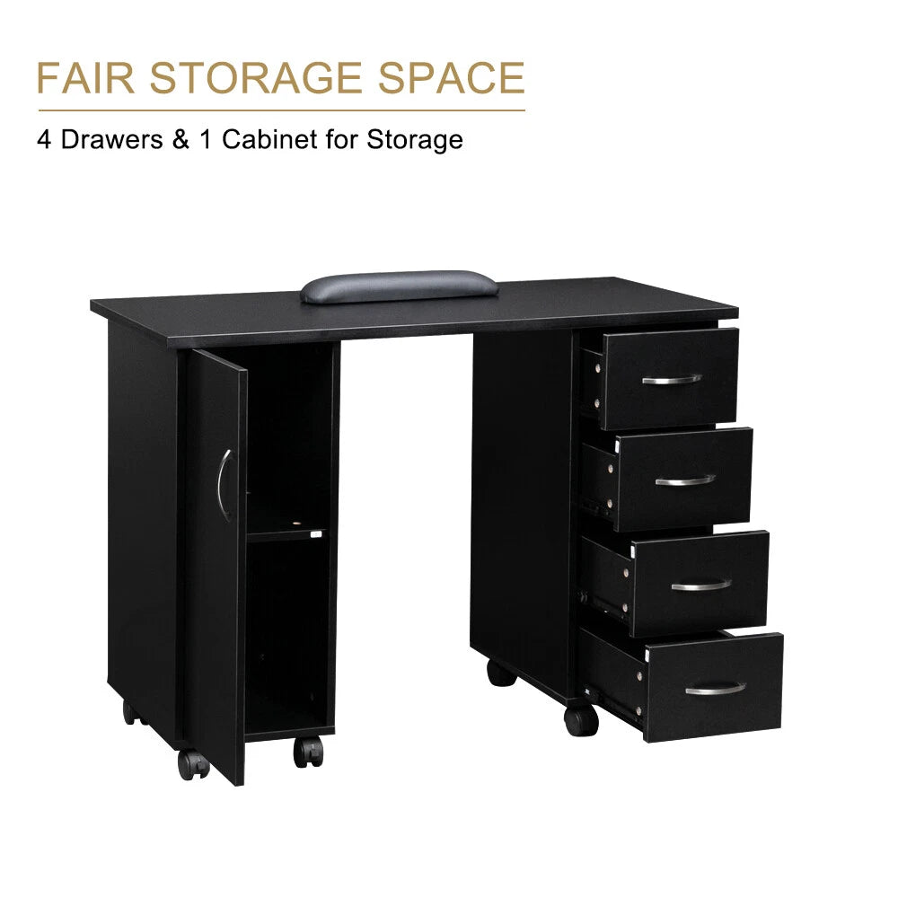 Manicure Table Nail Desk Spa Salon Beauty Workstation, Black