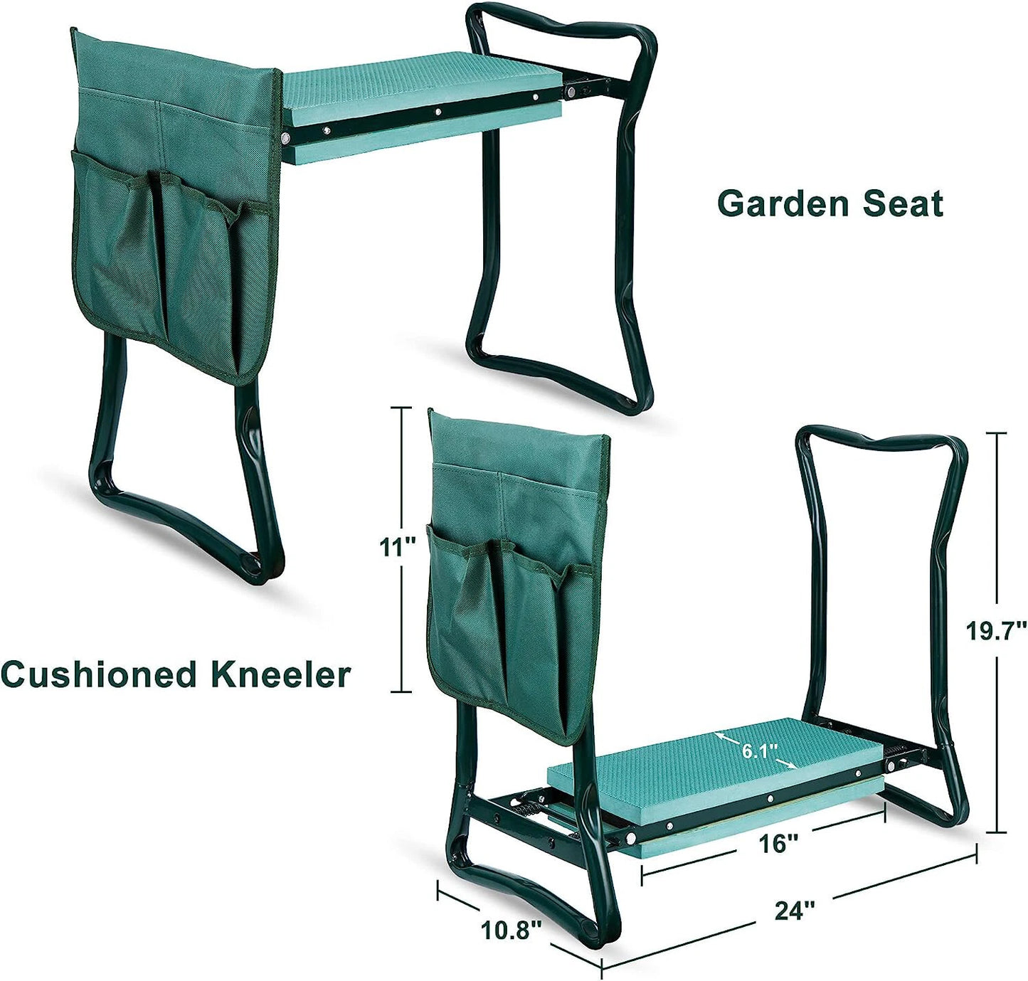 Foldable Garden Kneeler Seat w/ Kneeling Cushion Pad Tools Pouch