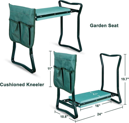 Foldable Garden Kneeler Seat w/ Kneeling Cushion Pad Tools Pouch
