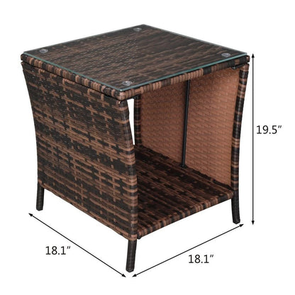 Patio Side Table Rattan Wicker Square Glass Top Tea Coffee Table