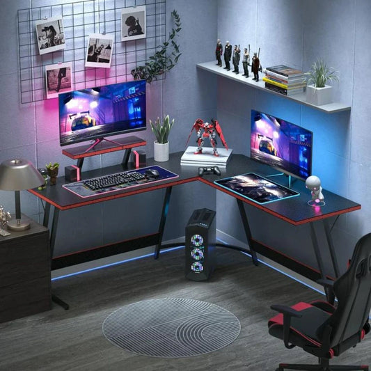 L-Shaped Gaming Desk 51" Corner Office Desk W/ Monitor Riser