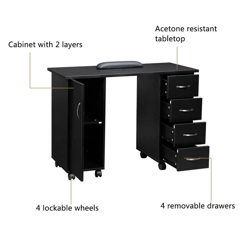Manicure Table Nail Desk Spa Salon Beauty Workstation, Black