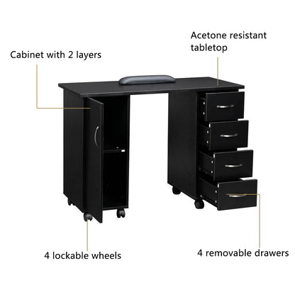 Manicure Table Nail Desk Spa Salon Beauty Workstation, Black