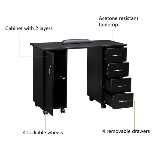 Manicure Table Nail Desk Spa Salon Beauty Workstation, Black