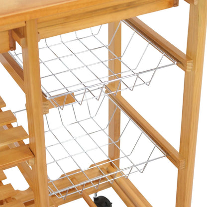 Rolling Wood Cart Kitchen Island Trolley Storage Drawers Stand