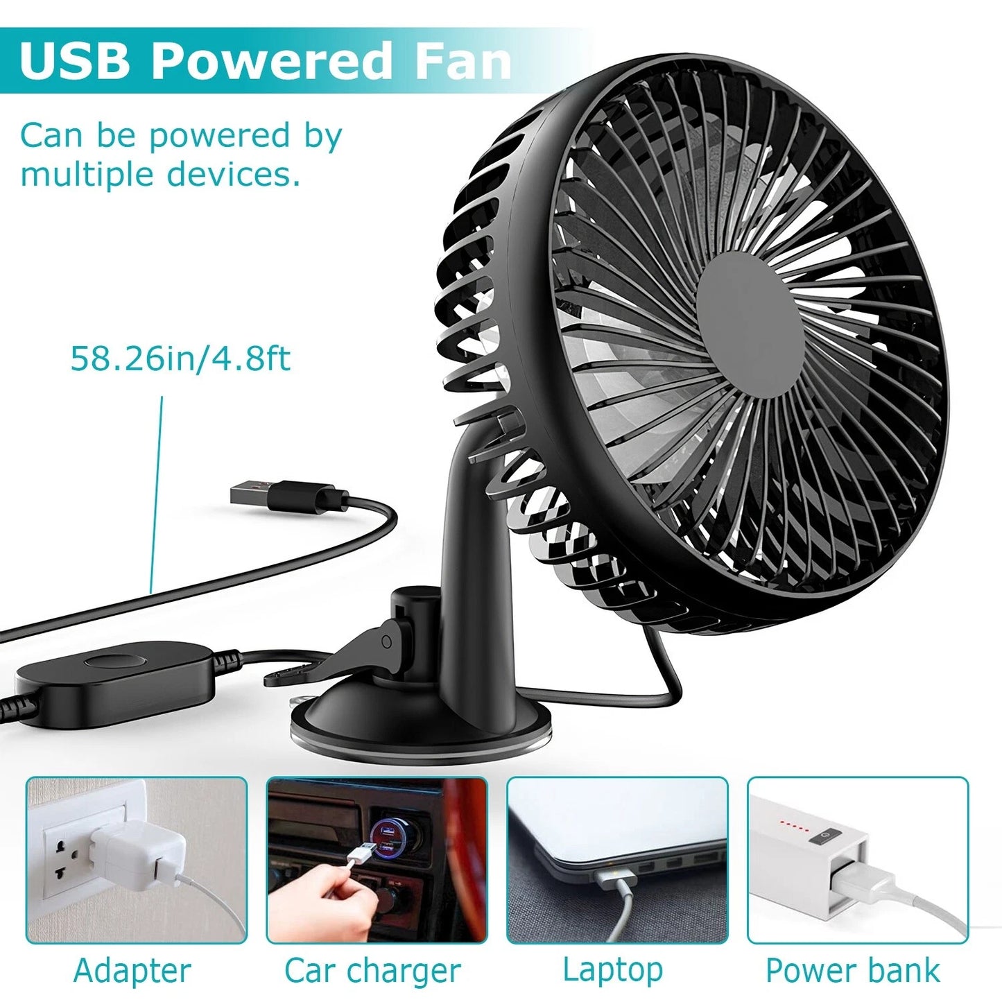 Cooling Fan Portable USB Vehicle Suction Car up Cooler Clip Fan